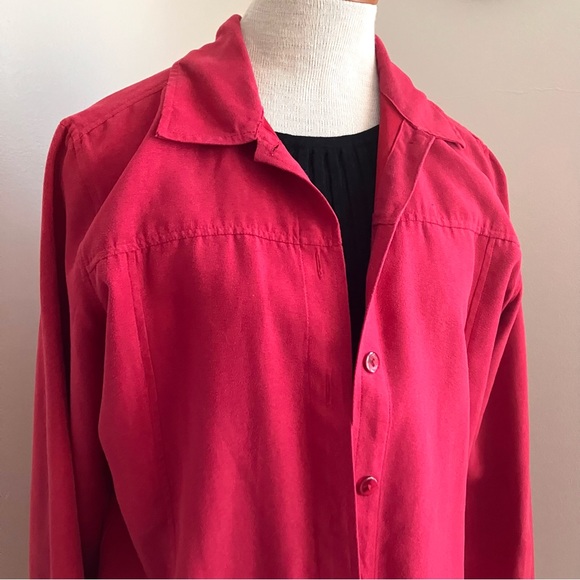 Faux Suede Soft Raspberry Button Down - Picture 2 of 4